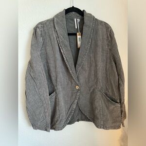 NWT- Hello Nite Dark Gray Gauze Cotton Blazer with Pockets Size Large